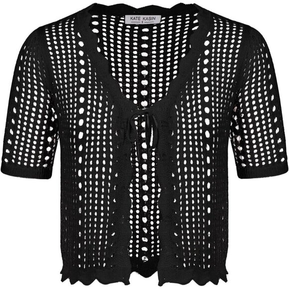 ❤️Women's Black Summer Sweater Cardigan Short Sleeve Beach Shrug Dresses  Women - Picture 1 of 7
